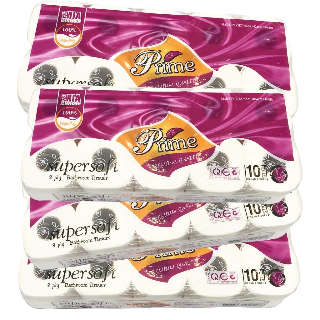COMBO 2 DÂY GIẤY VỆ SINH PRIME 10 CUỘN 3 LỚP ĐA NĂNG CÓ LÕI || TOILET PAPER