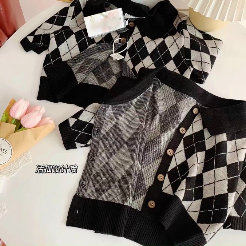 Áo Kiểu Cadigan Len Mongtoghi Họa Tiết Trám Cổ Polo Ulzzang Style (Hàng Quảng Châu Loại 1), Áo Kiểu Nữ Phong Cách Retro