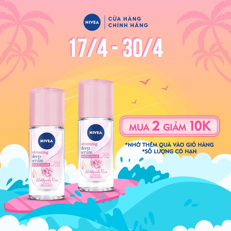 Bộ đôi Lăn ngăn mùi Nivea serum trắng mịn hương hoa hồng Hokkaido (40ml/chai) 85301