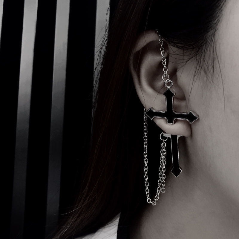 [Augustcloth | AugustJewelry] Bông tai/ Hoa tai hợp kim chữ thập xuyên tai phong cách Hàn Quốc