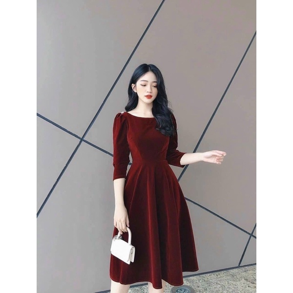 VÁY NHUNG XOÈ NGỌC VAI 2 MÀU SIÊU XINH