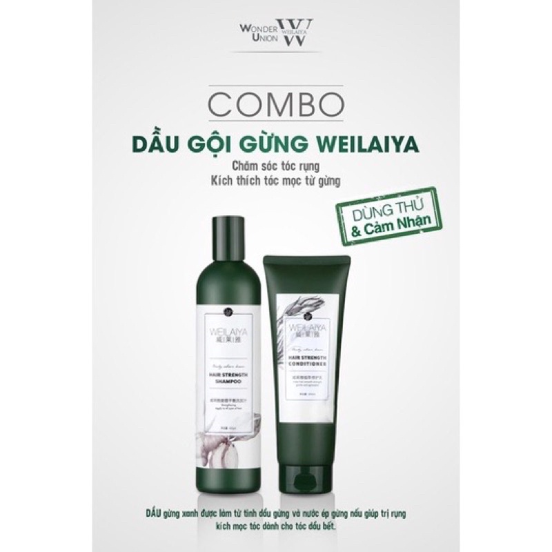 Cặp Dầu Gội + Xả Gừng Xanh Hà Thủ Ô WEILAIYA, Ngăn Rụng Tóc, Kích Mọc Tóc 400ml