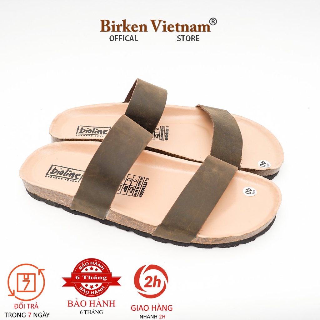 [ New Style ] MÃ DK18 Dép DA BÒ Đế Trấu Lót PU Chống Nước Quai Ngang Unisex Birken Vietnam Bioline