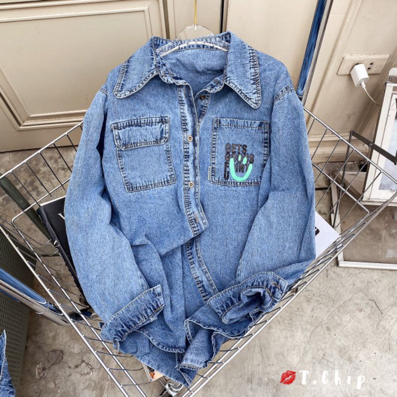 Áo sơmi jean chữ túi lệch hàng QCL1