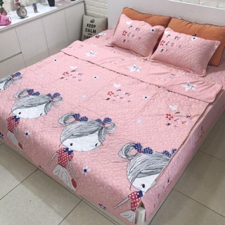 Set chăn ga gối cotton poly trần bông