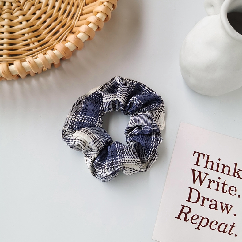 Dây buộc tóc họa tiết kẻ sọc caro đơn giản phong cách retro Hàn Quốc