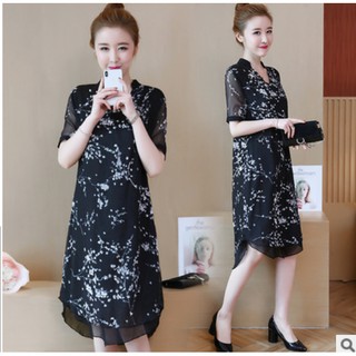 Váy mới mùa hè plus size nữ váy voan in hoa chị em béo váy đầm nữ