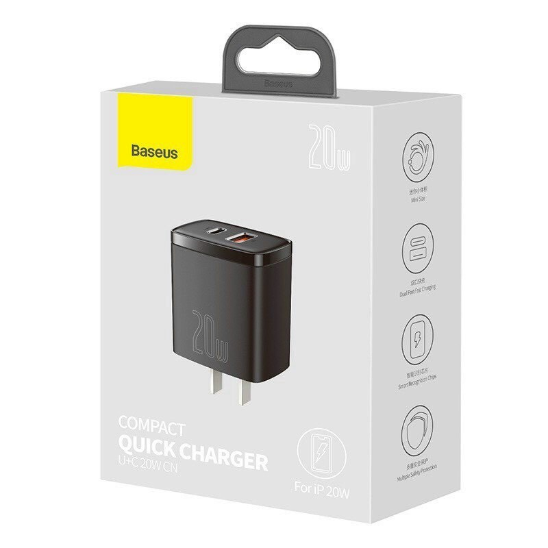 Củ Sạc Nhanh Baseus 20W 2 Cổng Sạc Type C Và USB Hỗ Trợ Công Nghệ Sạc Nhanh PD 3.0 và QC 3.0. Bảo Hành 12 Tháng