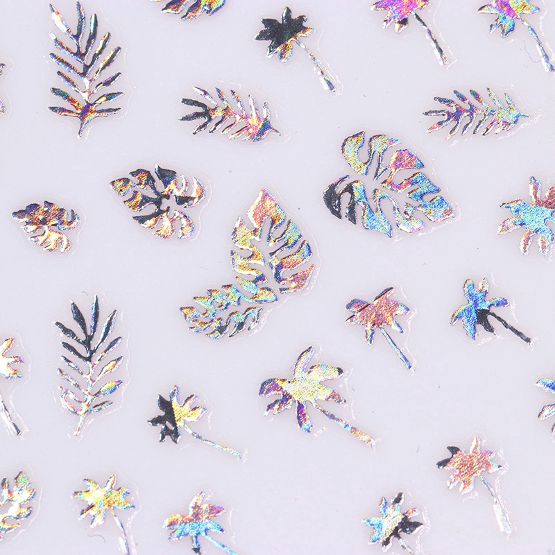 1 Sheet Gold Silver 3D Nail Sticker Leaf Coconut Tree Holographic Shiny DIY Nail Art Adhesive Transfer Sticker Decors