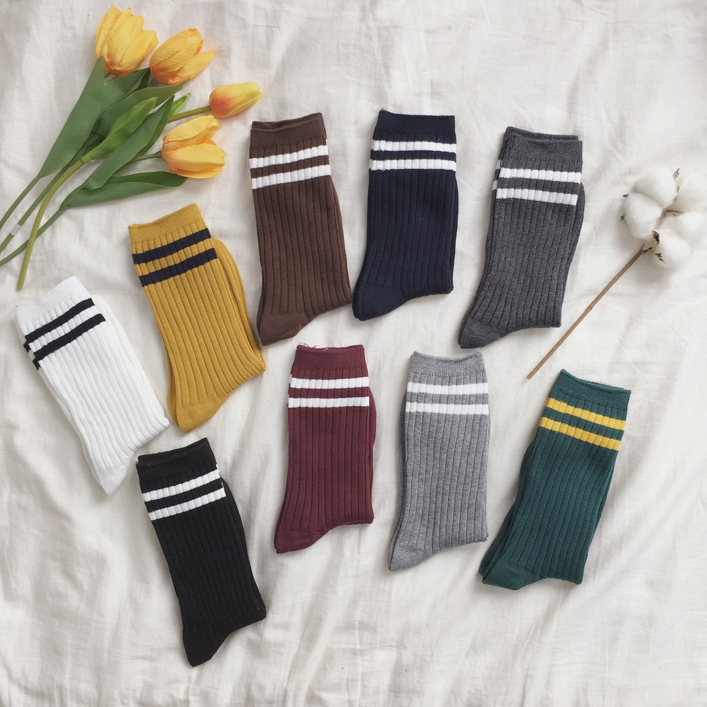 SUXI Vớ cổ cao phối kẻ sọc thời trang xinh xắn cho nữ