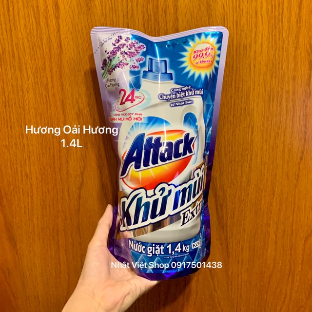 Nước giặt Attack Khử Mùi Extra hương hoa 1.4L