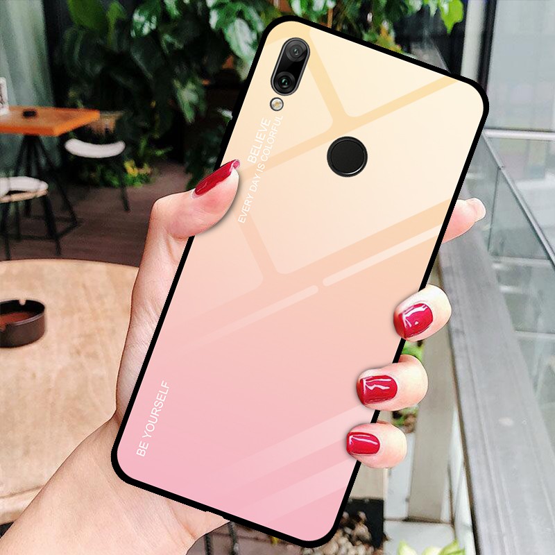 Ốp điện thoại tráng kính cường lực màu gradient dành cho Huwei Y7 Pro 2019 Y5 Y6 Prime 2018 Honor 8X