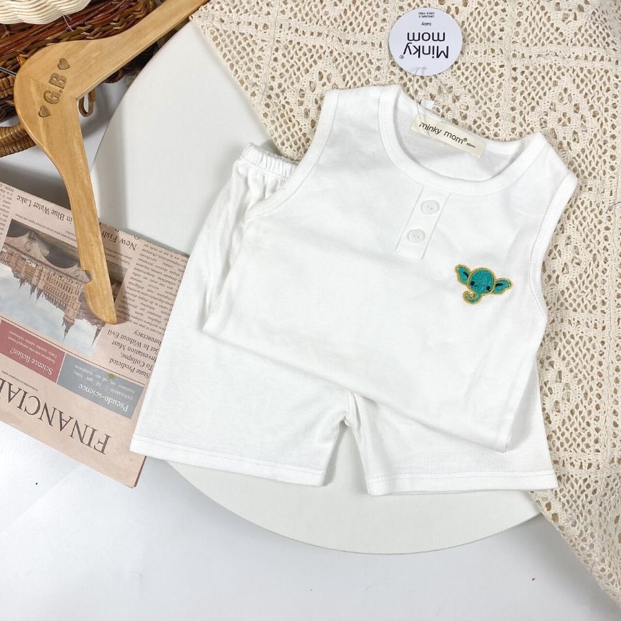 Bộ Cotton Ba Lỗ Cho Bé Trai Bé Gái 8-19kg -BL-TR04 Thêu  Ngực Chất Vải Thoáng Mát