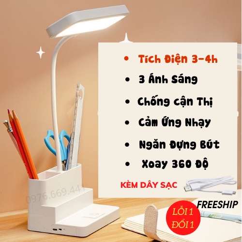 Đèn Học Tích Điện Để Bàn Đọc Sách Làm Viêc LED Chống Cận, 3 Chế Độ Sáng ,Đèn Duy Thắng