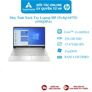 Máy tính xách tay HP 15s-fq1107TU/ i3-1005G1-1.2G/ 4G/ 256G SSD/ 15.6"HD/ WL+BT/ W10/ Silver/193Q3PA- Hàng Chính Hãng