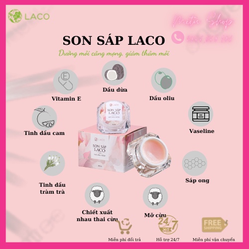 [Chính Hãng] Son Sáp Dưỡng Môi Laco/Làm Hồng Môi, Dưỡng Môi Mềm Mọng, Hết Khô, Nứt Nẻ.100% Thiên Nhiên An Toàn Cho Cả Mẹ