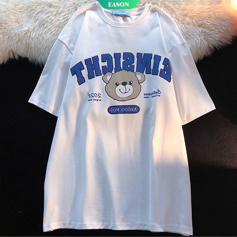 Áo Thun Tay Ngắn Cổ Tròn Dáng Rộng In Hình Gấu Hoạt Hình Dễ Thương Thời Trang 2022 Cho Cặp Đôi