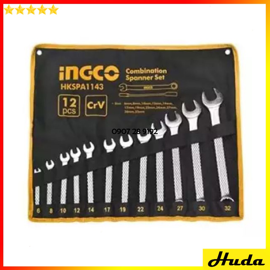 Bộ 12 cờ lê vòng miệng 2 miệng 2 vòng 6-32mm Total Ingco sơn bóng chất liệu Cr-V bền bỉ chắc chắn
