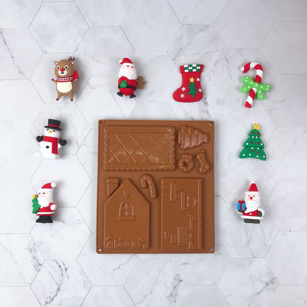 Khuôn làm bánh giáng sinh, kẹo, sô cô la chocolate hình ngôi nhà giáng sinh 3D