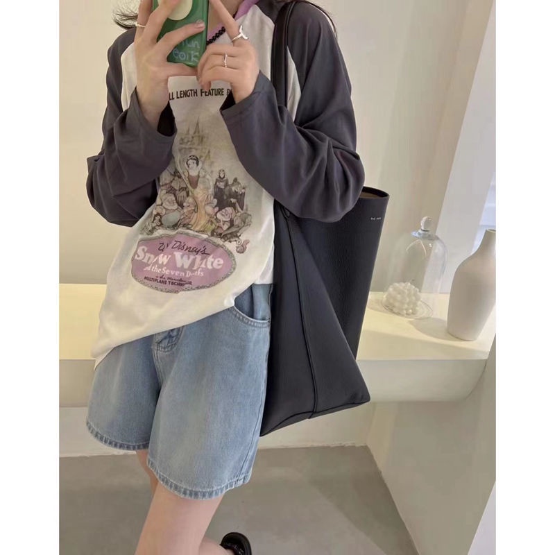 Jiashucheng Áo Thun Tay Dài Dáng Rộng Màu Sắc Tương Phản Thời Trang Mùa Hè 2023