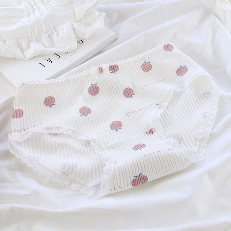 Quần Lót Nữ Cotton gân tăm Hoa đào viền ren mẫu C874
