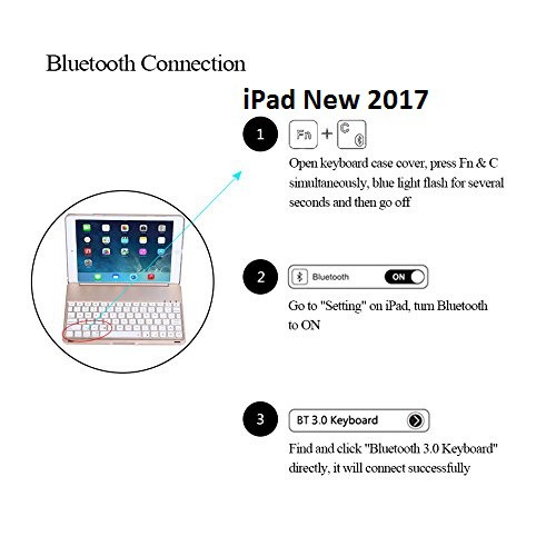 Bao da kiêm bàn phím bluetooth cho iPad New 2017 (9.7&quot;) (Gold) tặng cáp sạc iPhone