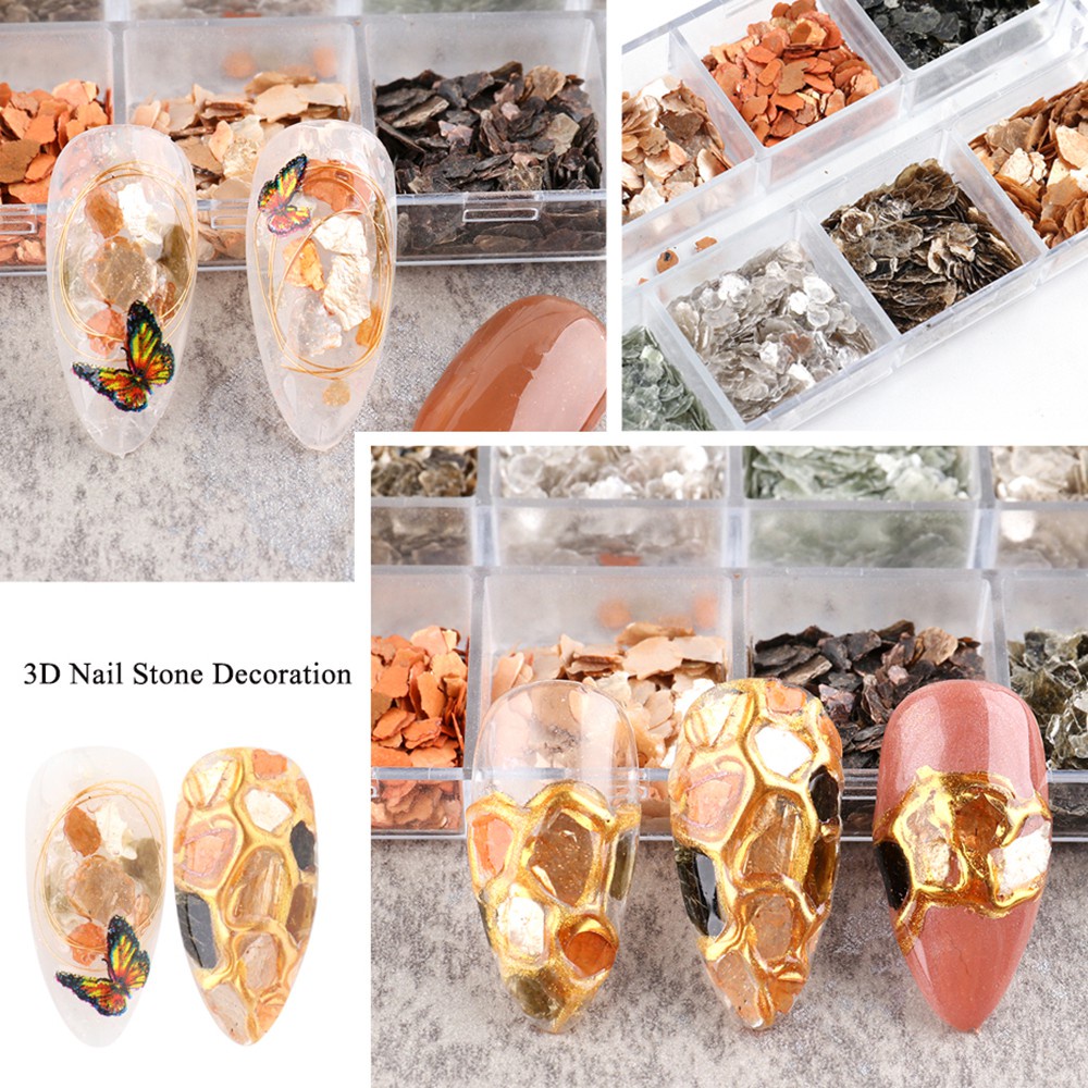 Móng Tay Giả Đính Kim Sa 3D Lấp Lánh Dễ Thương|Hộp Vỏ Sò Lấp Lánh Trang Trí Móng Tay