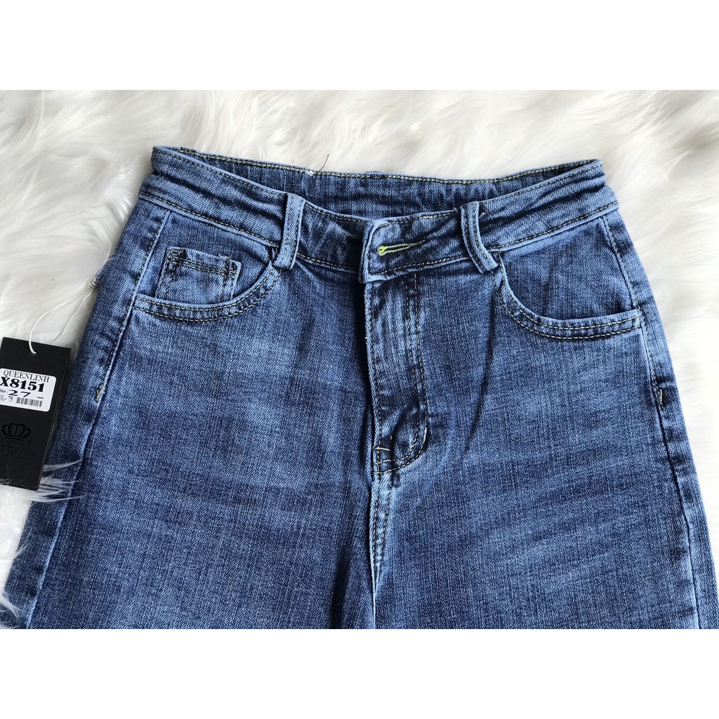 💟Quần Jeans Suông Trơn💟 Cạp Cao Cắt Gấu Phối Túi Cơi Sau Cực phong Cách,Dễ Phối Đồ X8151