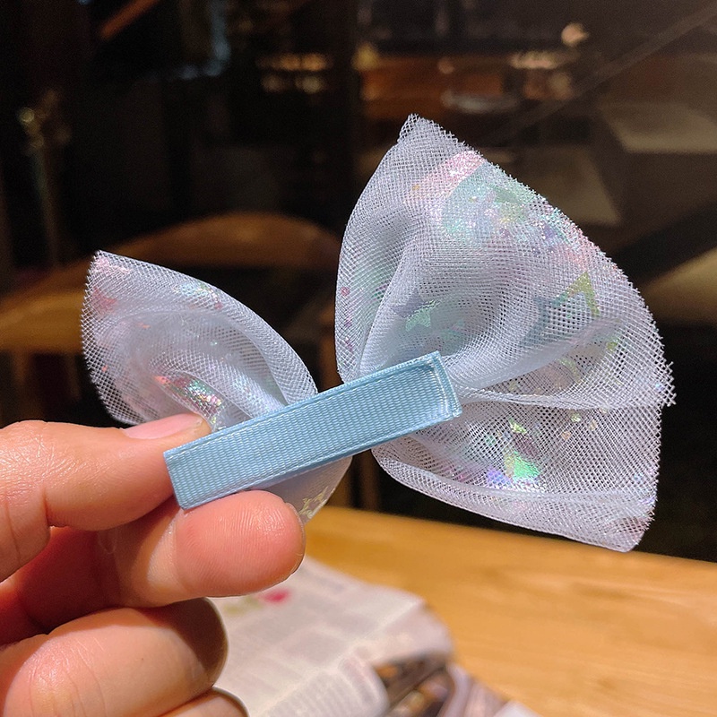 Set kẹp tóc có bọc vải cho bé gái mẫu cầu vồng lưới xinh xắn