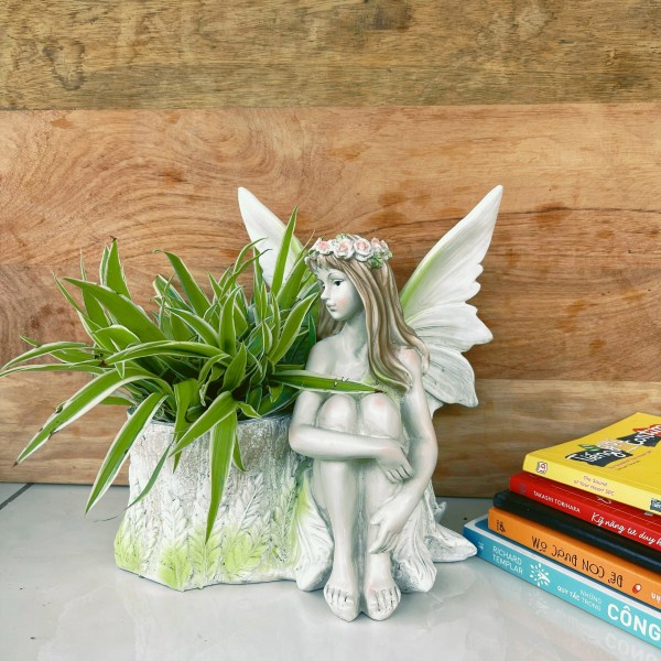 chậu trồng cây hình cô tiên , chậu để bàn decor nhà cửa sân vườn