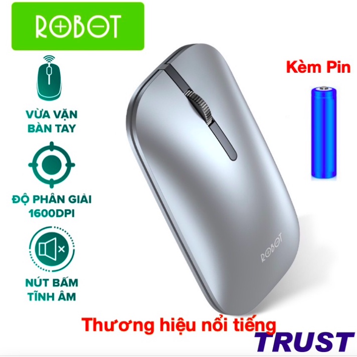 [Kèm Pin] Chuột Không Dây Tĩnh Âm ROBOT M510 USB Nano 2.4GHz Độ Phân Giải 1600DPI Con Lăn Kim Loại