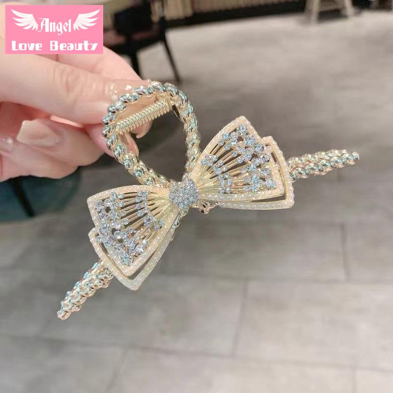 Kẹp Tóc Hình Nơ Lưng Đính Đá Phối Ngọc Trai Xinh Xắn Thời Trang Mùa Hè