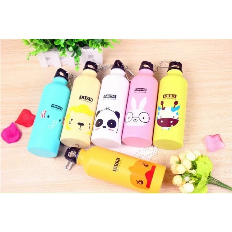 Bình Đựng Nước 500ml Chất Liệu Hợp Kim Nhôm Họa Tiết Hoạt Hình Đáng Yêu