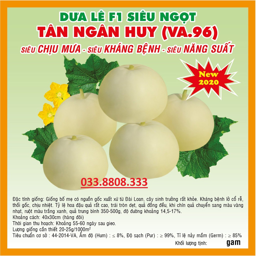 Hạt giống dưa lê F1 siêu ngọt Tân Ngân Huy (VA.96) – 5gam