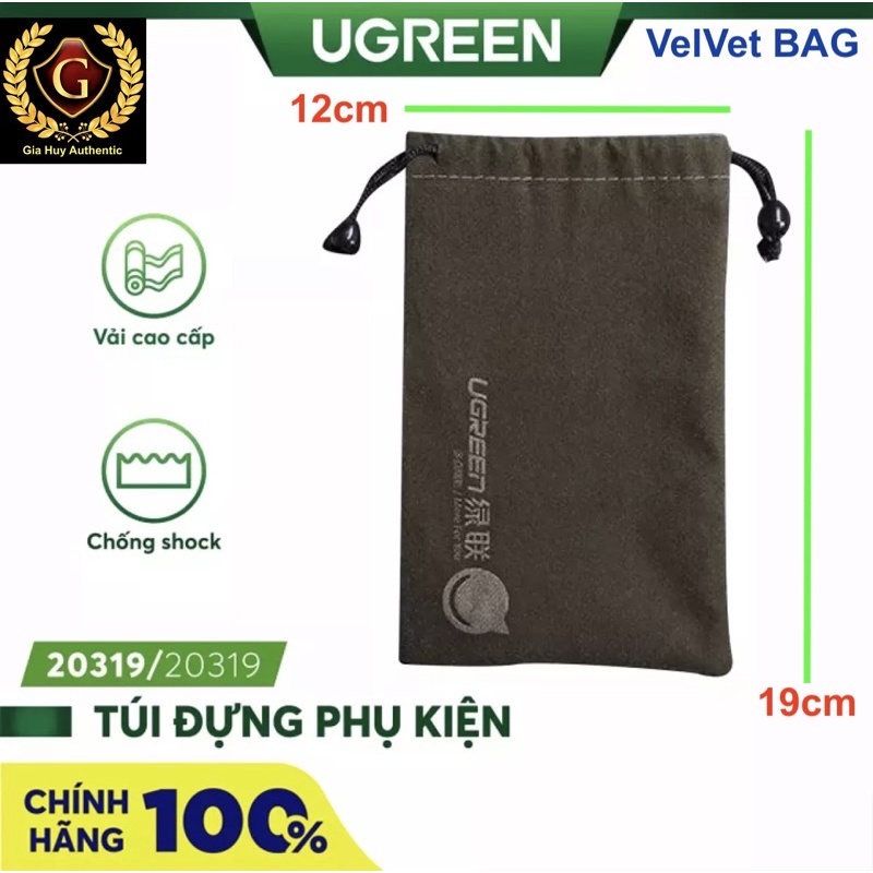 Túi đựng phụ kiện cáp sạc, củ sạc, pin dự phòng, điện thoại, trang sức UGREEN VELVET BAG có dây rút (12cm x 19cm)