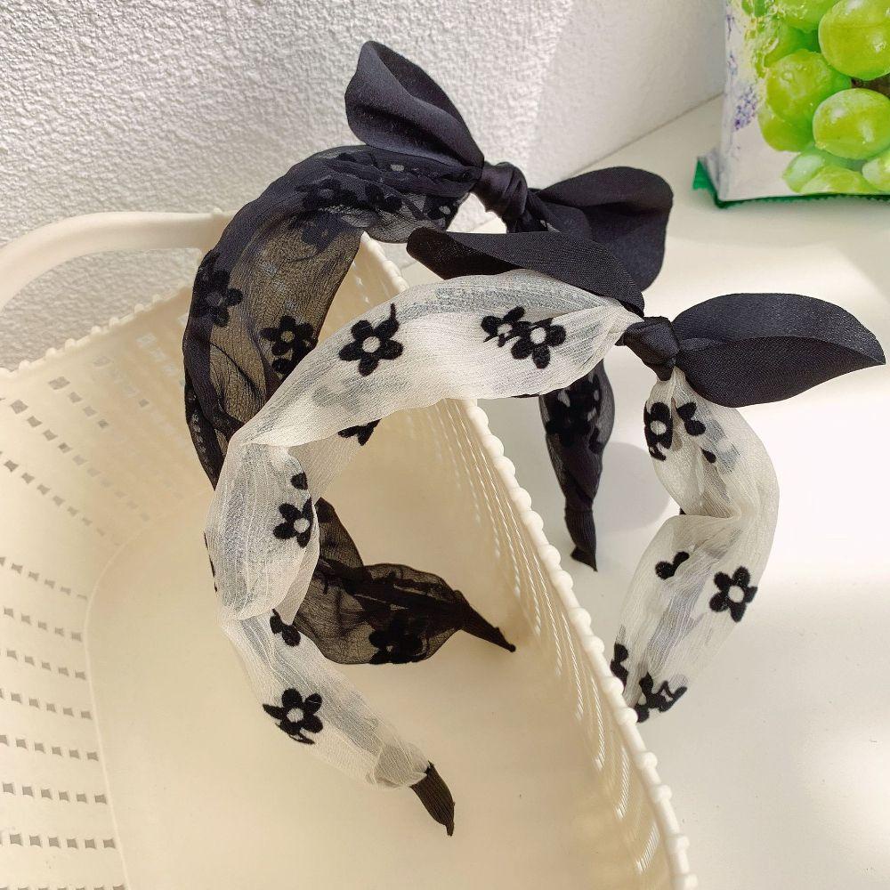 ANEMONE Băng Đô Cài Tóc Tai Thỏ Phối Lưới In Họa Tiết Hoa Phong Cách Cổ Điển Tinh Tế Thời Trang Cho Nữ