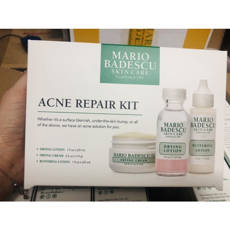 [Bill Auth] Set dưỡng da chấm mụn 3 món Mario Badescu Acne Repair Kit ( Drying lotion, Buffering Lotion, Drying Cream)