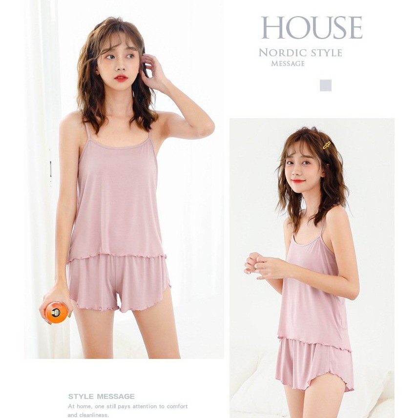 Đồ bộ mặc ngủ hai dây vải thun co dãn dưới 65kg kiểu dáng sexy CRSB005