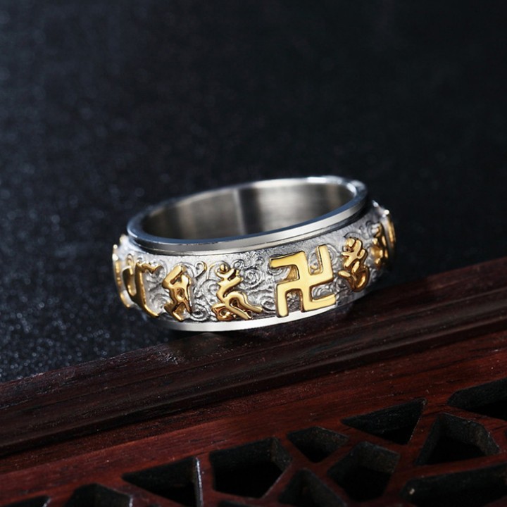 Nhẫn Xoay Khắc Chú Trừ Tà Om Mani Padme Hum Titan Không Rỉ TT 1782
