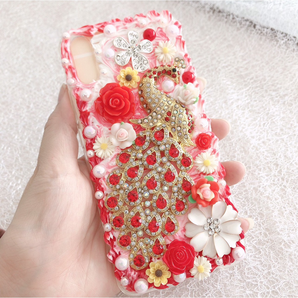 Bộ Kit keo kem trang trí mẫu Khổng Tước Set Nguyên Liệu Keo Kem Trang Trí Ốp lưng