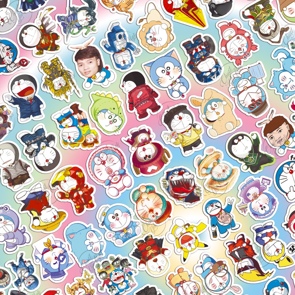 Combo 50/100/150 mẫu sticker hình dán chủ đề Đô Rê Mon cosplay chống nước dán điện thoại, laptop, khá bảnh