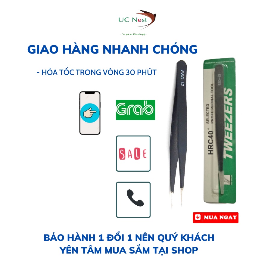 Nhíp gắp linh kiện điện tử ESD-12 Chân Thẳng Bền Bỉ gắp mi UC10