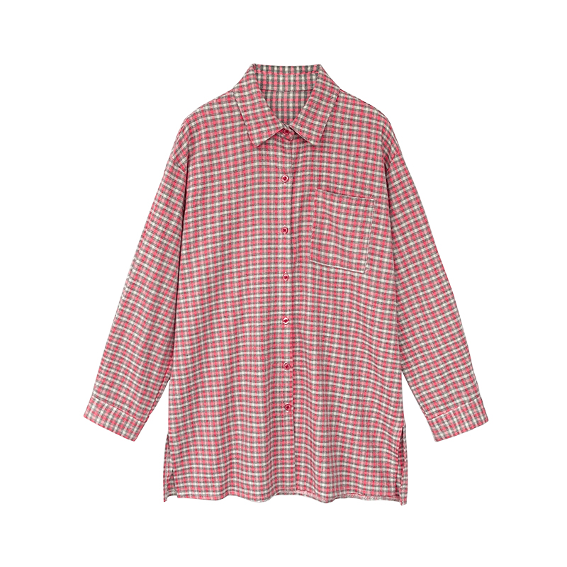 Áo sơ mi nữ tay dài dáng rộng in họa tiết kẻ sọc