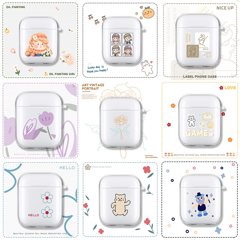 Vỏ Bảo Vệ Hộp Sạc Tai Nghe airpods 1 2 Pro 3rd Generation Pro 1/2 Trong Suốt Chống Sốc Họa Tiết Hoạt Hình Kiểu Nhật Hàn Dễ Thương