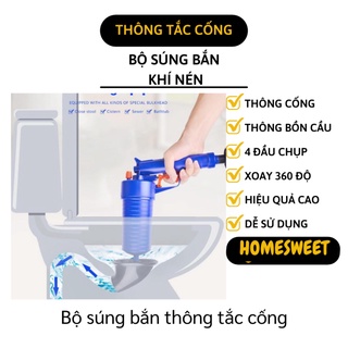 Thông Tắc Cống - Bộ Súng Bắn Thông Tắc Bồn Cầu, Chậu Rửa Chén 4 Đầu Quay 360 5650