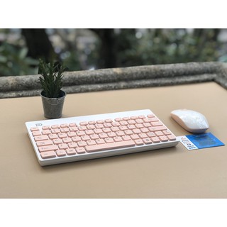 Bộ bàn phím chuột không dây forter 1500, hồng - trắng