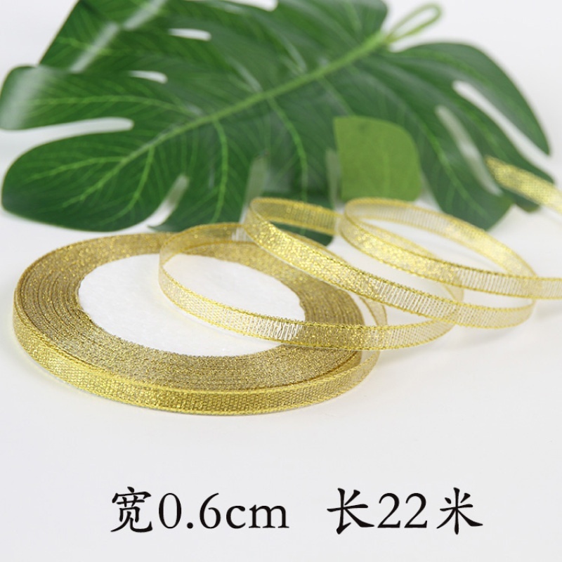 Cuộn Dây Ruy Băng Kim Tuyến Màu Vàng / Bạc 6 / 10 / 12mm X 22m Dùng Gói Quà