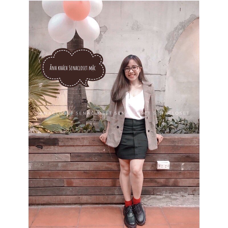 ÁO BLAZER KẺ 1 LỚP NÂU BE QC STYLE ULZZANG HQ (Ảnh thật) | BigBuy360 - bigbuy360.vn