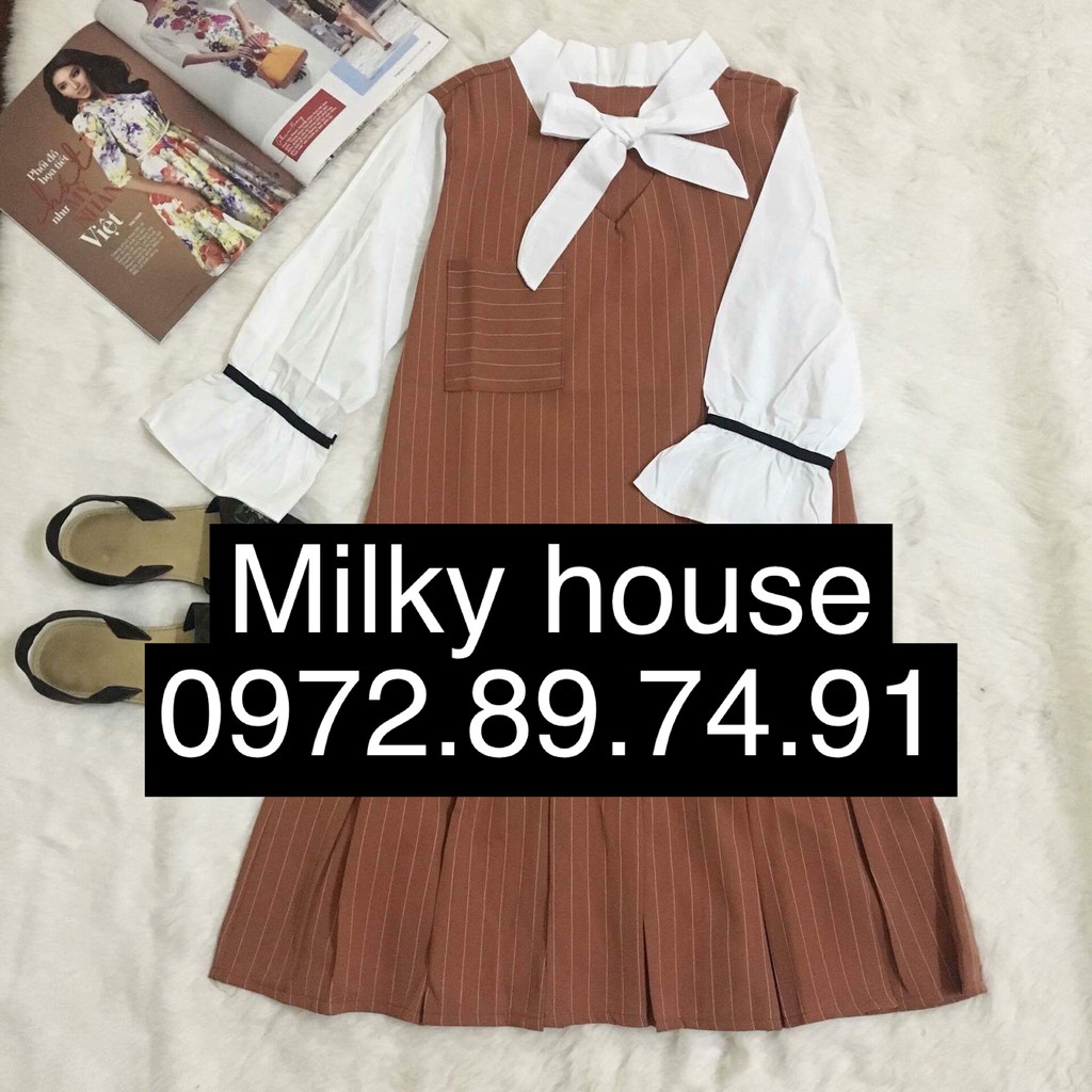 Váy suông kate cam đất freesize sọc