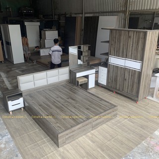 Combo giường tủ phòng ngủ gỗ mdf cpx-cb17 xám phối trắng